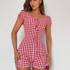 Roylia Women's Summer Casual Plaid Print Fitted Romper